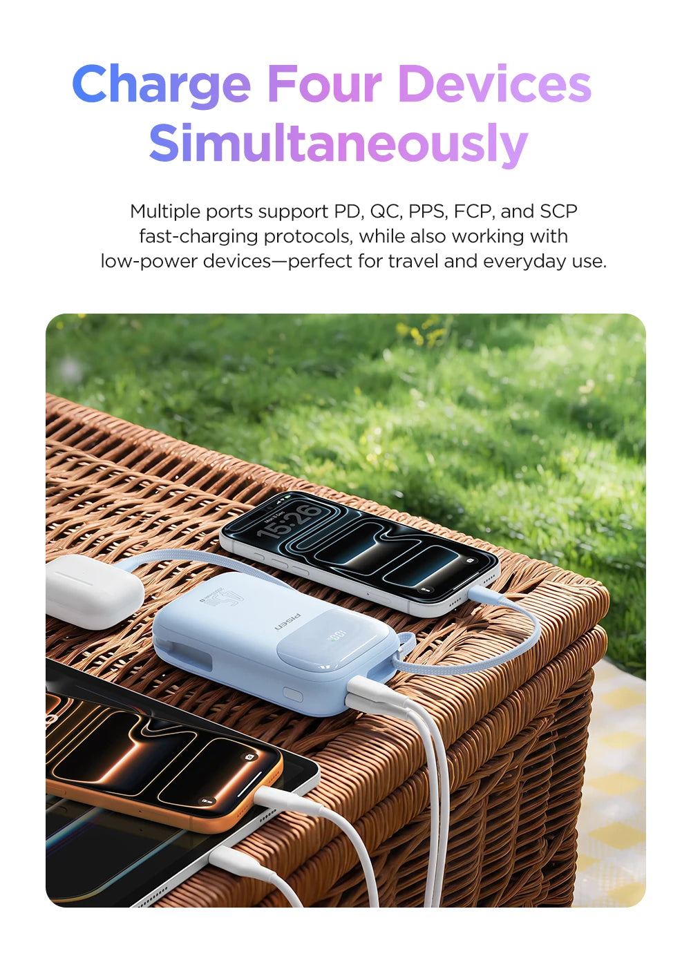 PISEN 45W Fast Charging CCC Power Bank Built-in Dual USB-C Cable 10000mAh/ 20000mAh Mini Portable Powerbank For iPhone 17 Xiaomi