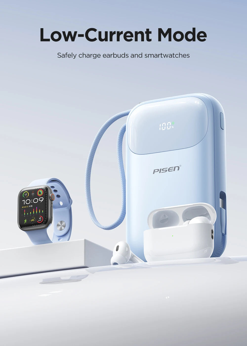 PISEN 45W Fast Charging CCC Power Bank Built-in Dual USB-C Cable 10000mAh/ 20000mAh Mini Portable Powerbank For iPhone 17 Xiaomi