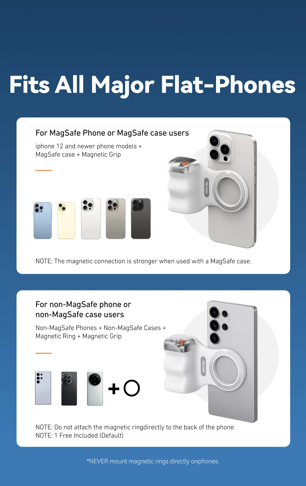 TELESIN Magnetic Phone Camera Shoot Hand Grip Phone Holder Shooting Aid Remote Control Handle for Smart Phone iPhone Android