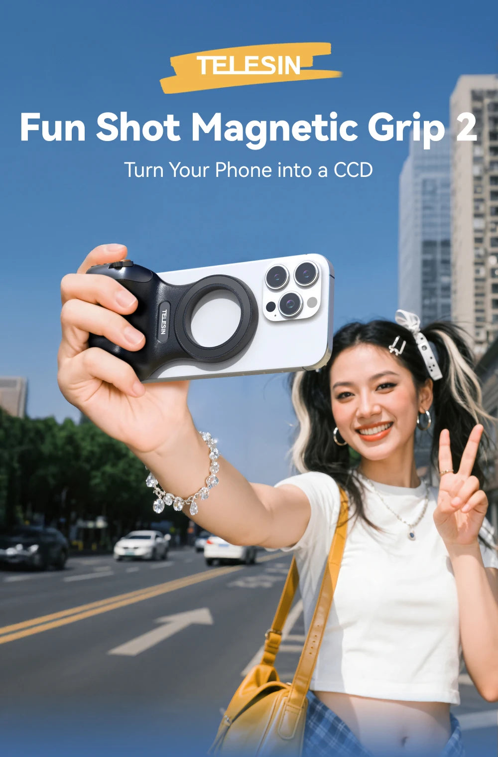 TELESIN Magnetic Phone Camera Shoot Hand Grip Phone Holder Shooting Aid Remote Control Handle for Smart Phone iPhone Android