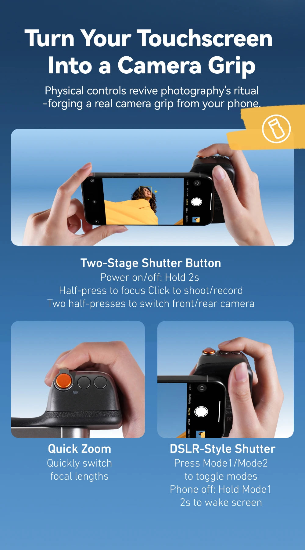 TELESIN Magnetic Phone Camera Shoot Hand Grip Phone Holder Shooting Aid Remote Control Handle for Smart Phone iPhone Android