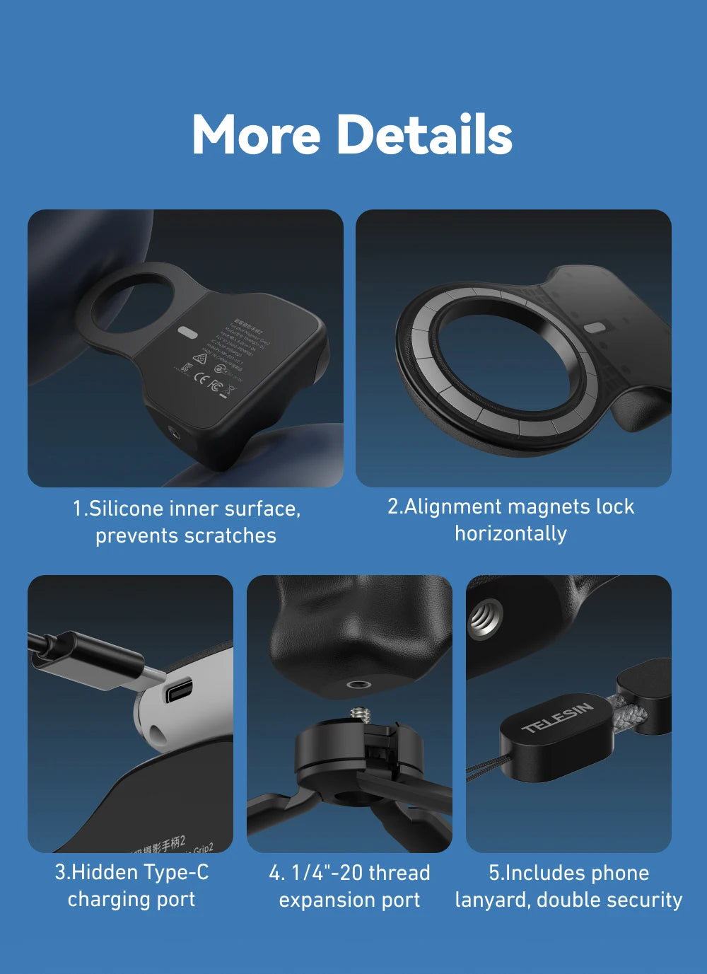 TELESIN Magnetic Phone Camera Shoot Hand Grip Phone Holder Shooting Aid Remote Control Handle for Smart Phone iPhone Android